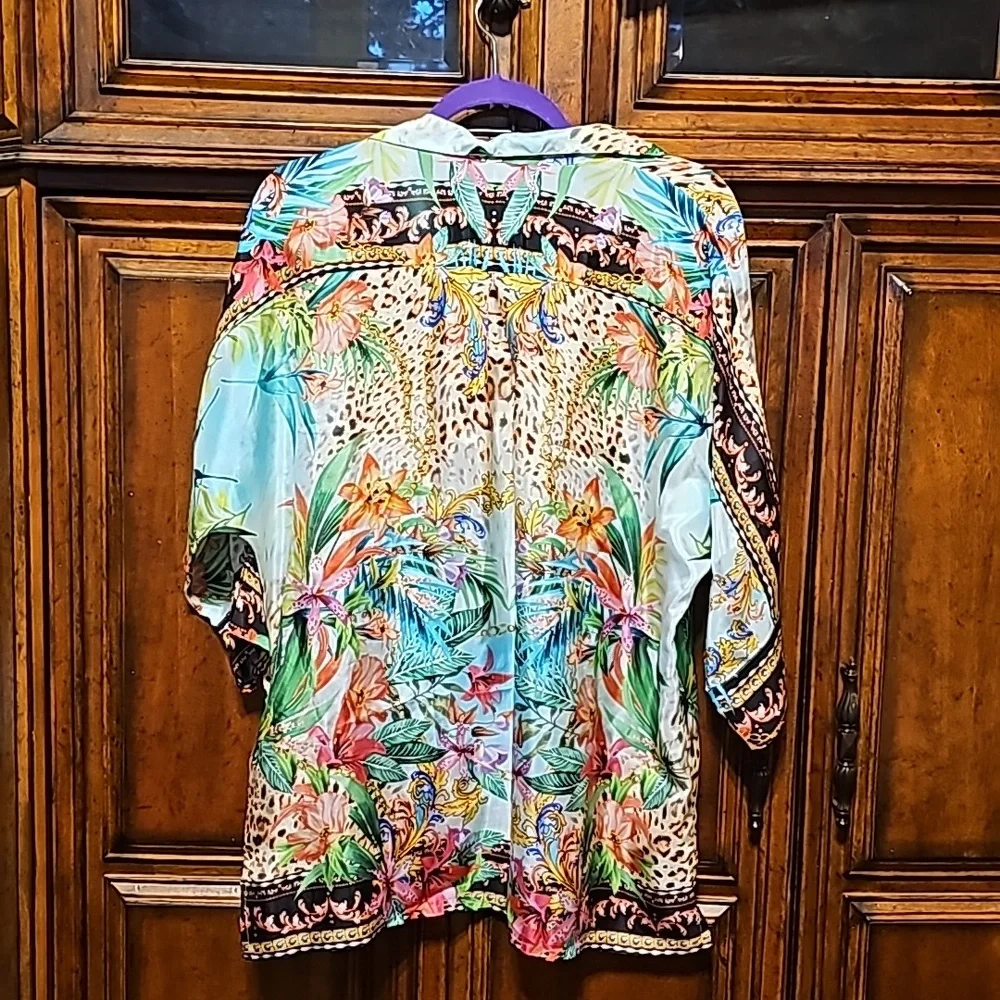 JOHNNY WAS SILK "AVINA" TIGER LEOPARD SCARF PRINT TUNIC ' SZ. MD - NWT! - Picture 5 of 9